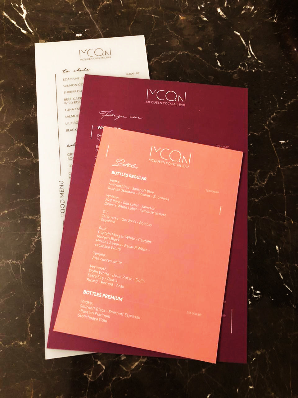 menu design for Mcqueen restaurant, beirut